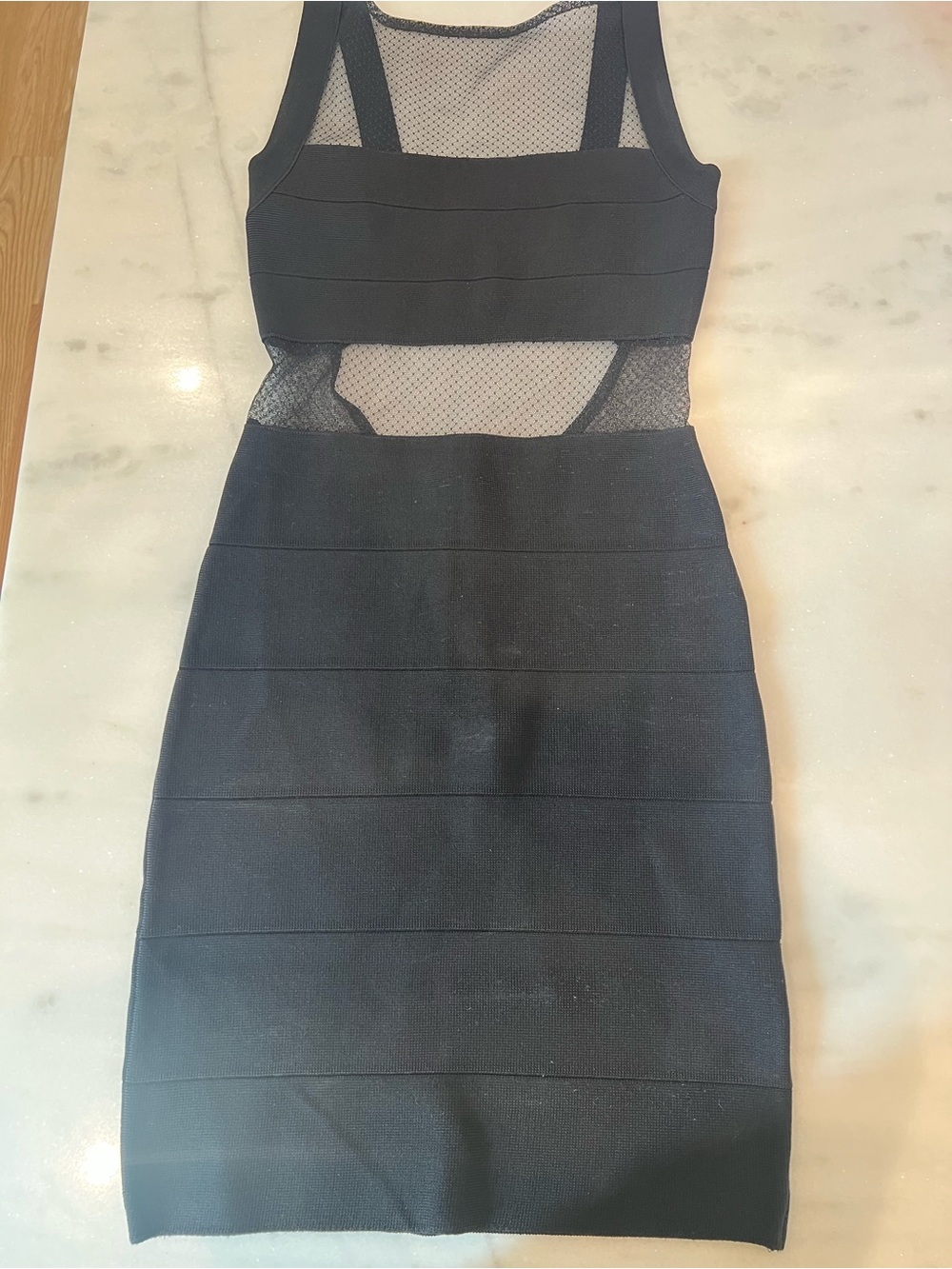 bebe Black Mesh Bandage Mini Dress